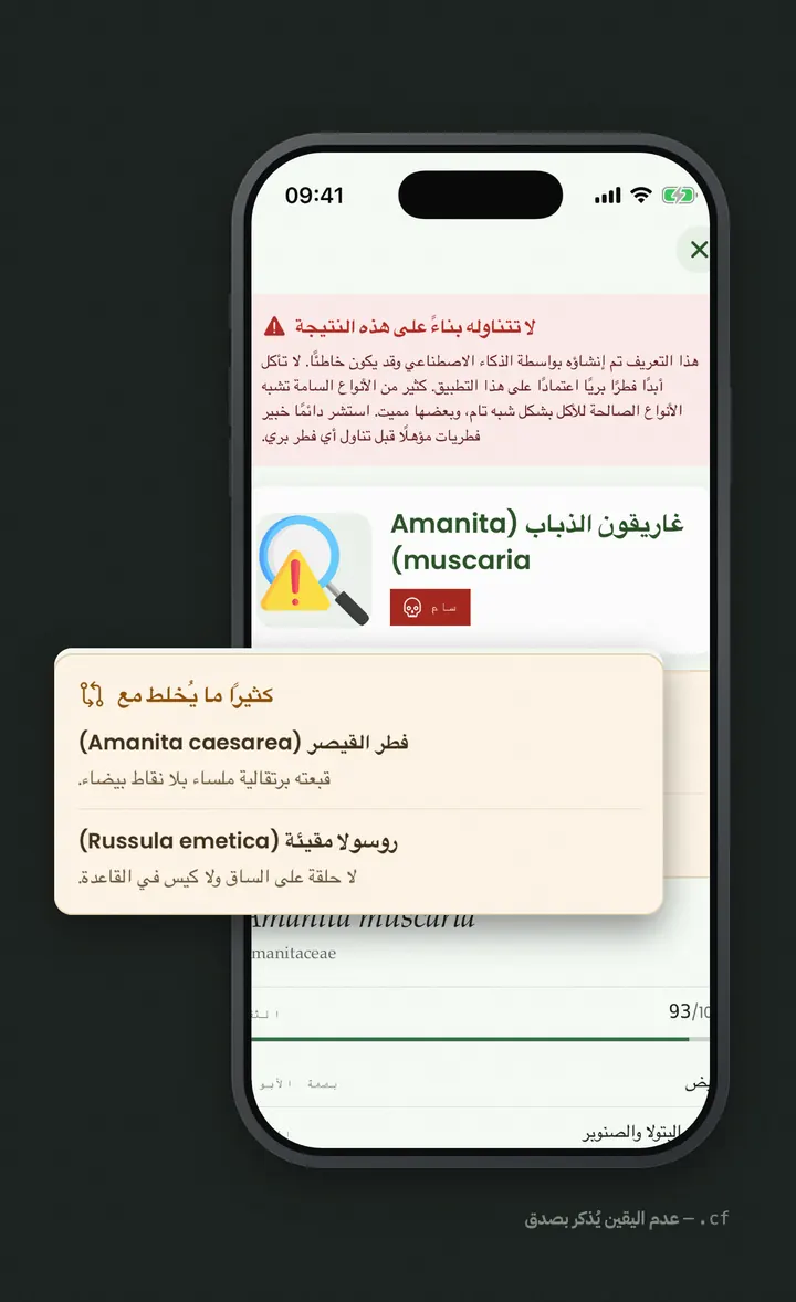 نتيجة فطر Amanita muscaria في Bloomprint مع بطاقة سامّ والأنواع المتشابهة
