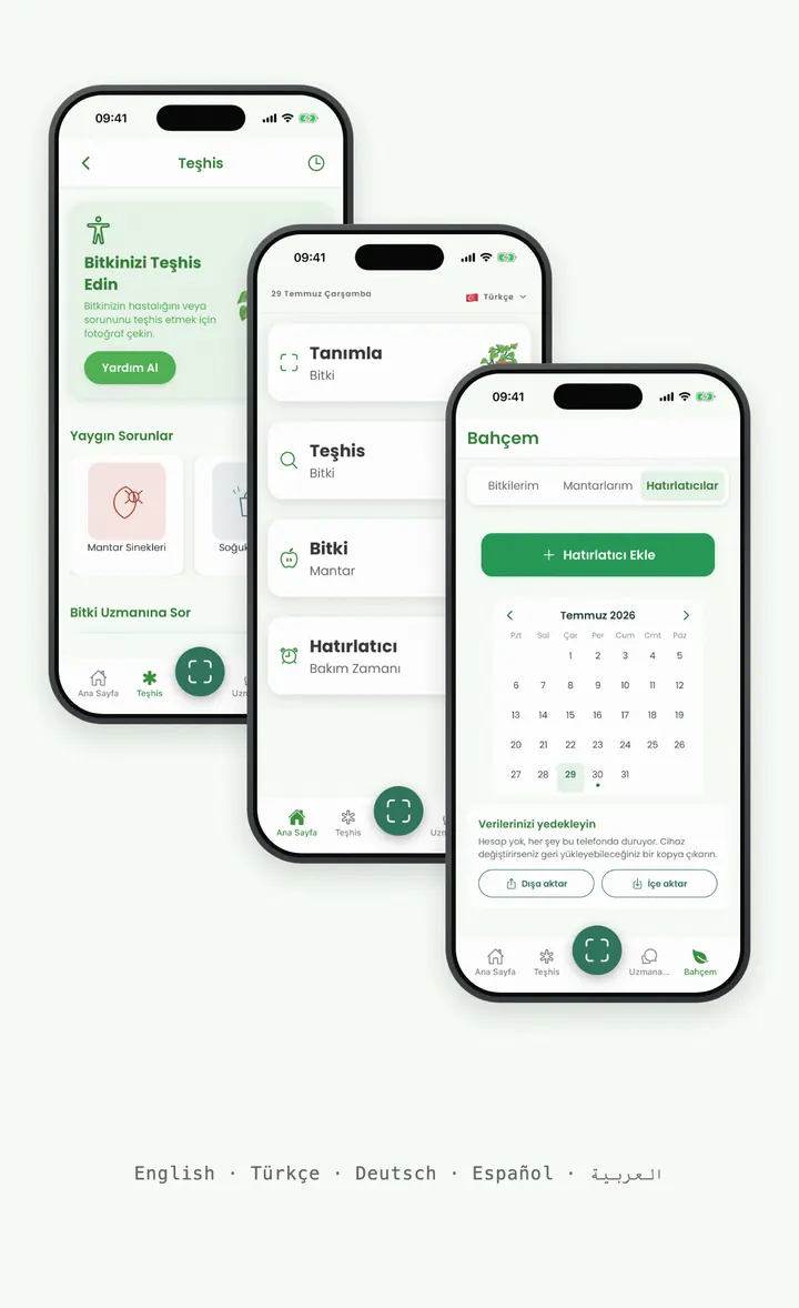 Bloomprint ekranları: uygulama hesap açmadan çalışıyor